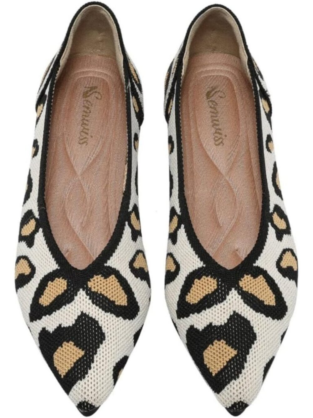 Women's Leopard Ballet Flats Pointed Toe Comfortable Knit Slip Casual Shoes